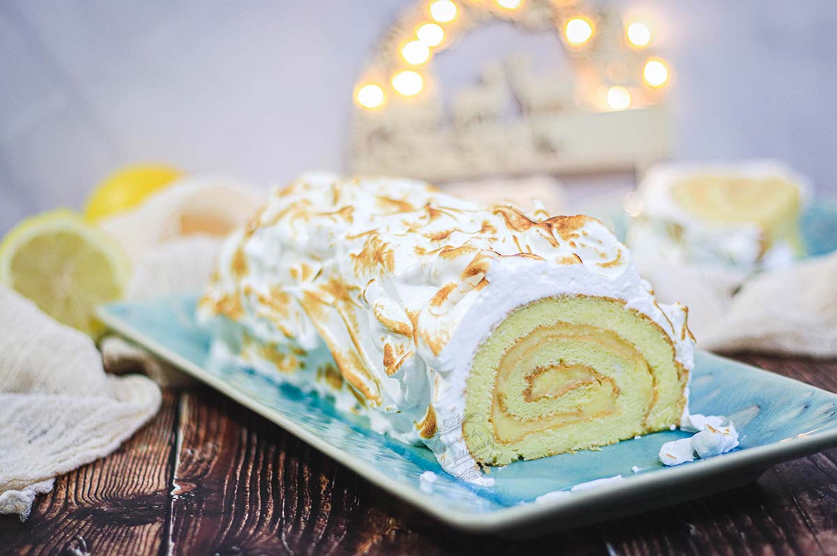 Lemon and buckwheat yule log