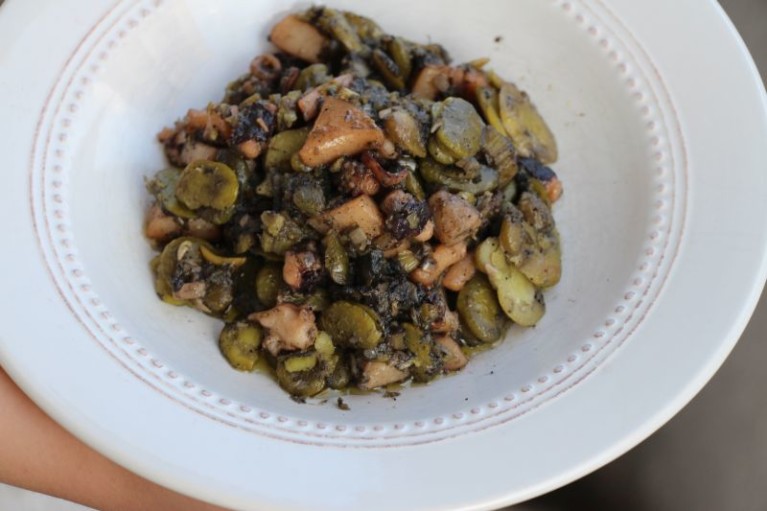 Cuttlefish with lima (broad) beans stew