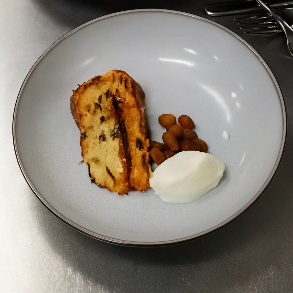 French Toast of Hoornse Broeder with Brandied Raisins & Vanilla Curd