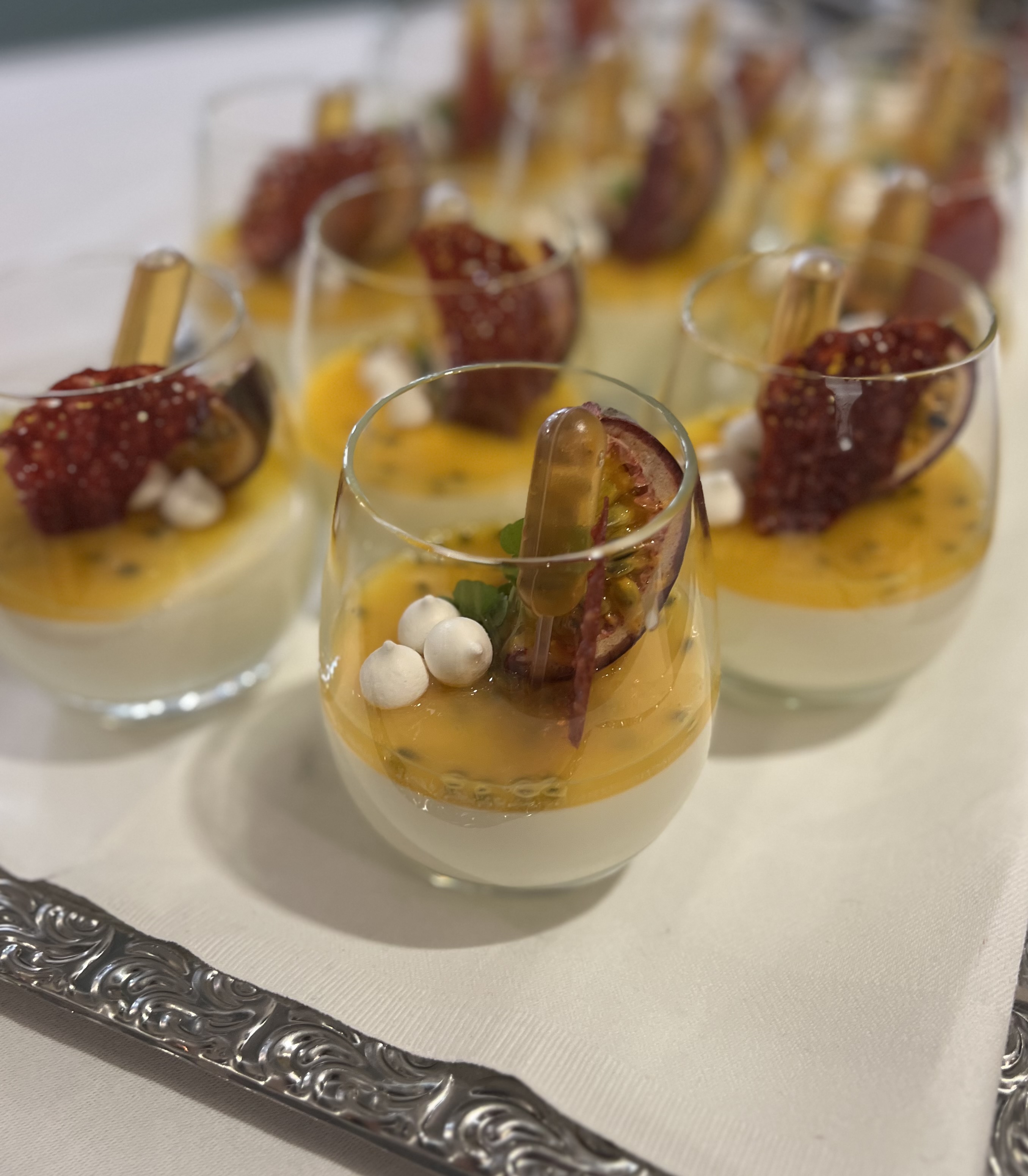 Orange panna cotta with a jelly of passion fruit