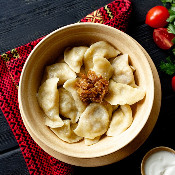 Varenyky ( dumplings) with potatoes and mushrooms