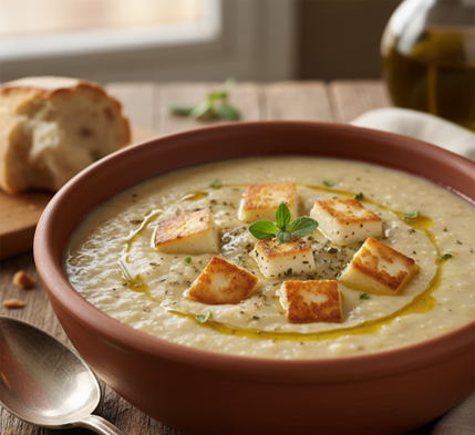 Trachanas Soup with Halloumi Cubes